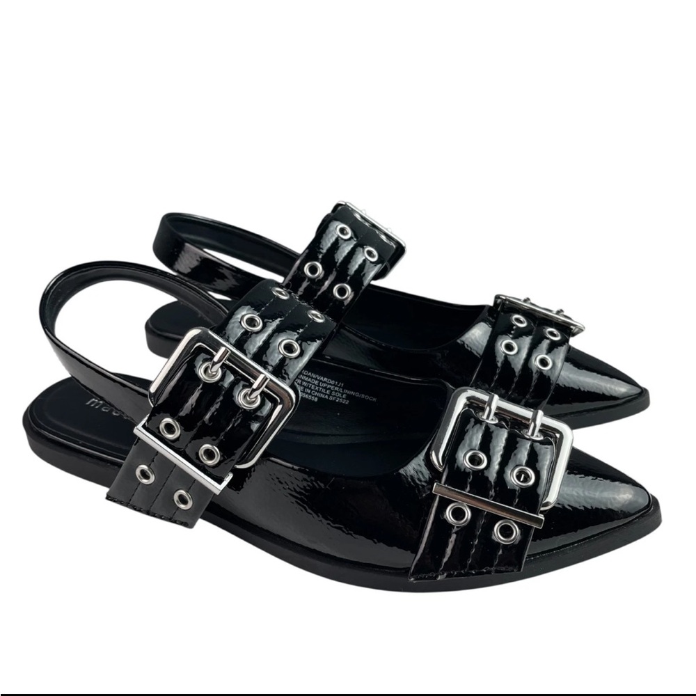•MADDEN GIRL• “Vardan” Black Sling-Back Pointy Toe Buckle Flats >> NWOB